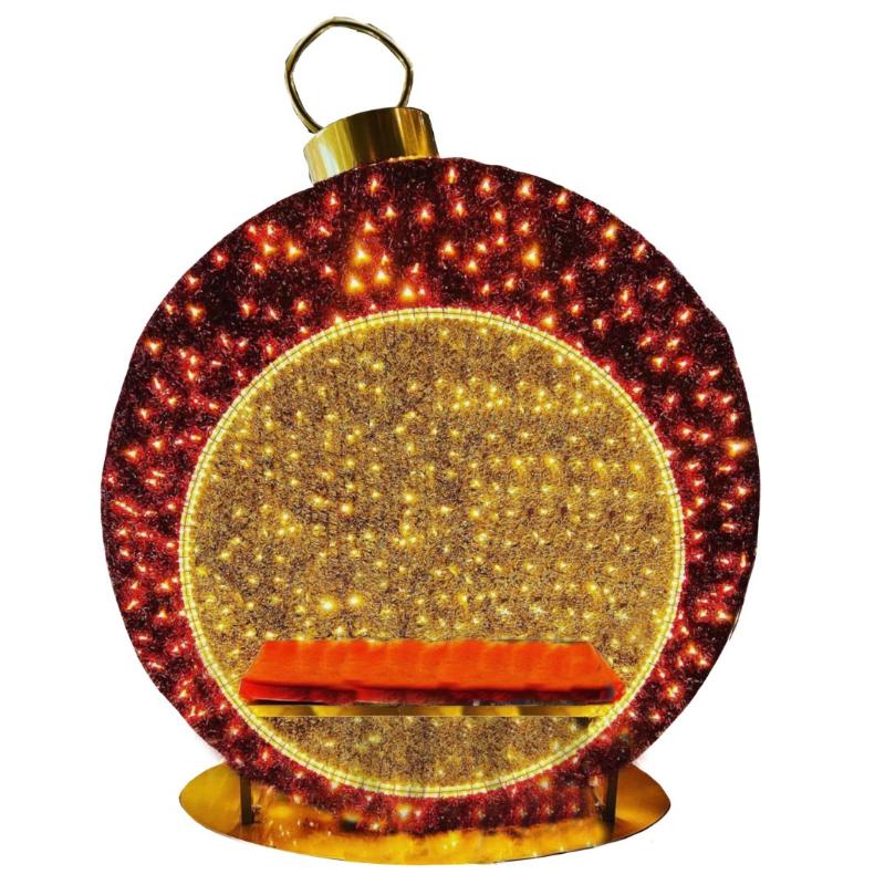 12FT RED AND GOLD ORNAMENT BENCH St. Nick's Christmas Lighting