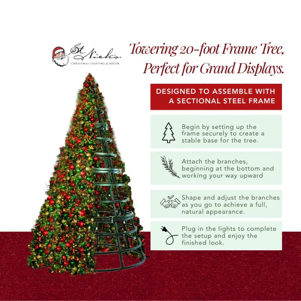 20FT Giant Artificial Pre decorated Red/Green/Gold Ornaments with Warm/Cool White 5MM Twinkle Frame Trees