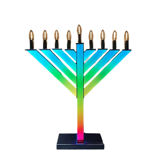 Colorful Menorah with rainbow gradient