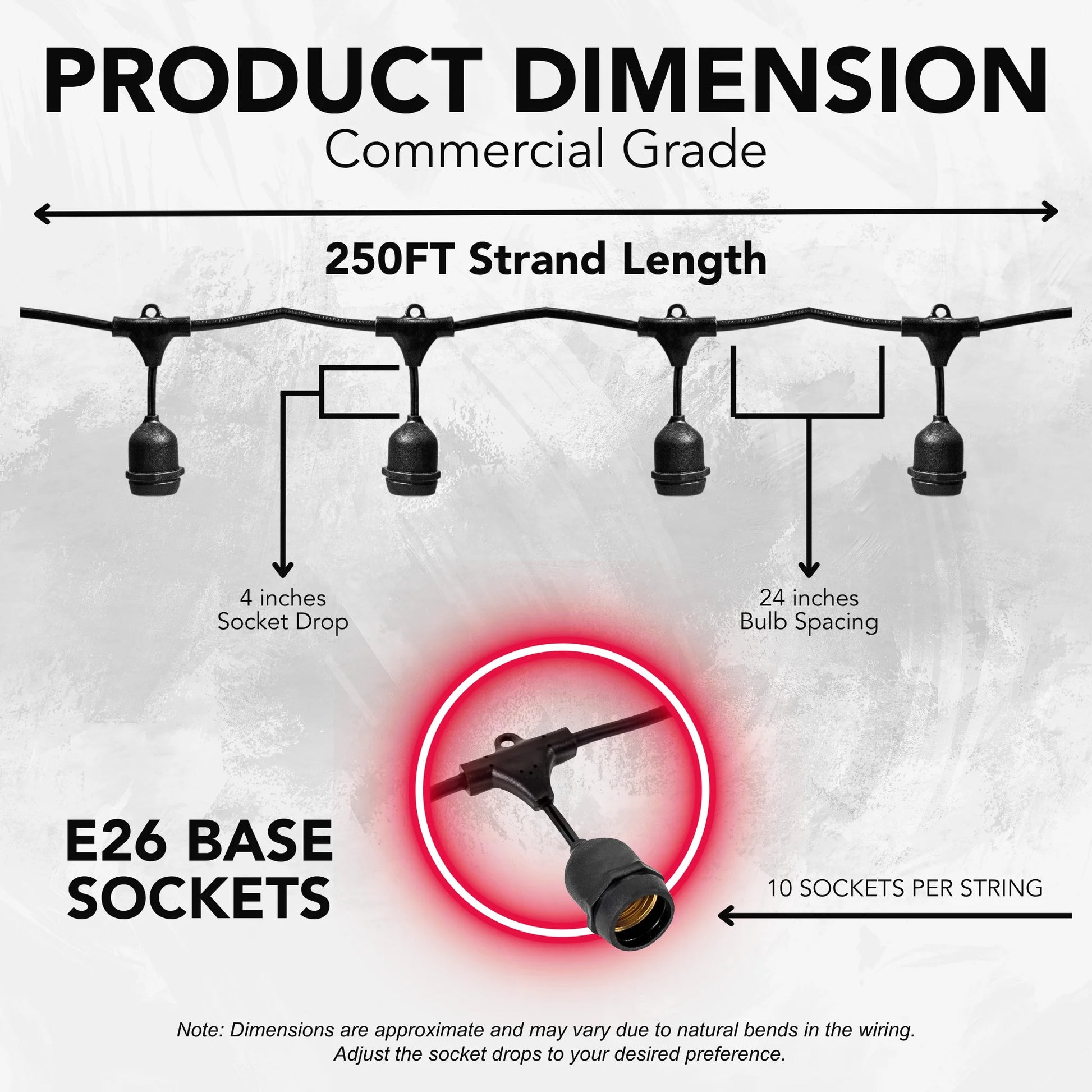 250FT-E26-Festoon-Light-Stringer-with-4-Drop-24-Spacing-Black-Wire-No-Bulbs-5