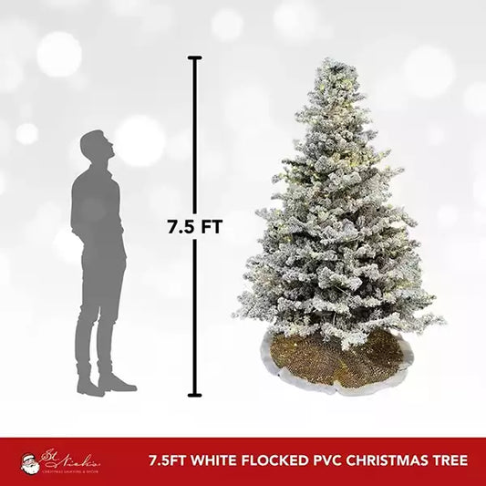 7.5FT-White-Flocked-PVC-Christmas-Tree-5MM-LED-Warm-White-Lights-2