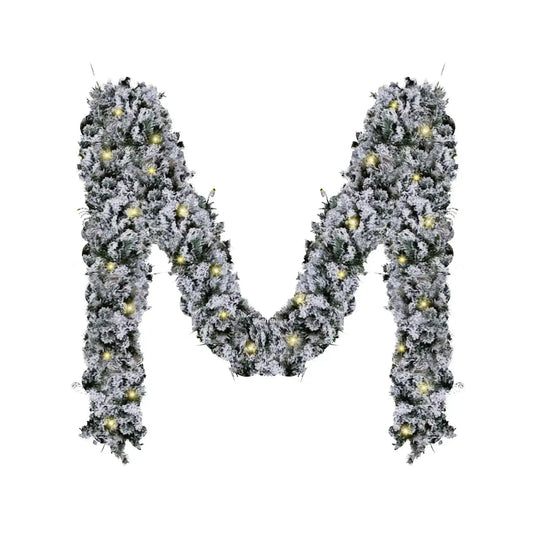 Decorative flocked garland branches with lights