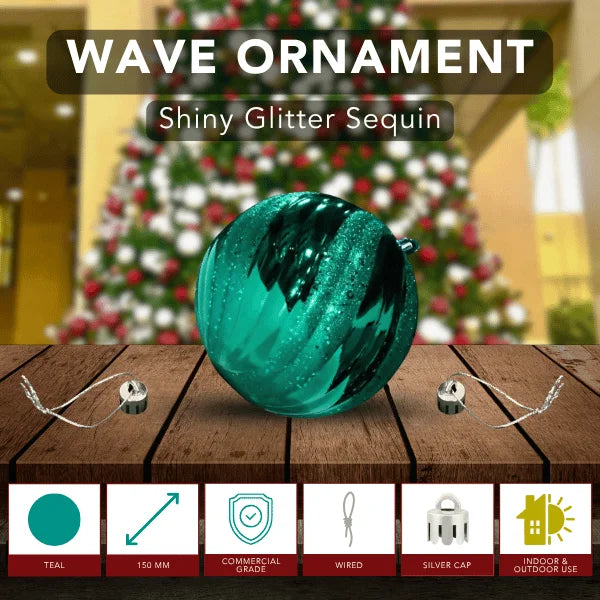 Teal-Ornament-Wave-Shiny-with-Glitter-Sequin-150MM-6