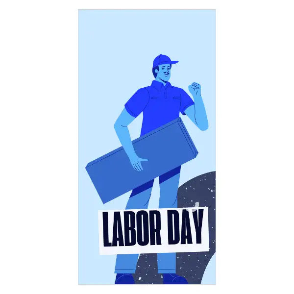 Illustration of a worker holding a toolbox with Labor Day
