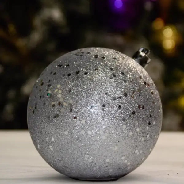 Silver Glitter Sequin Ball Ornament - 100MM