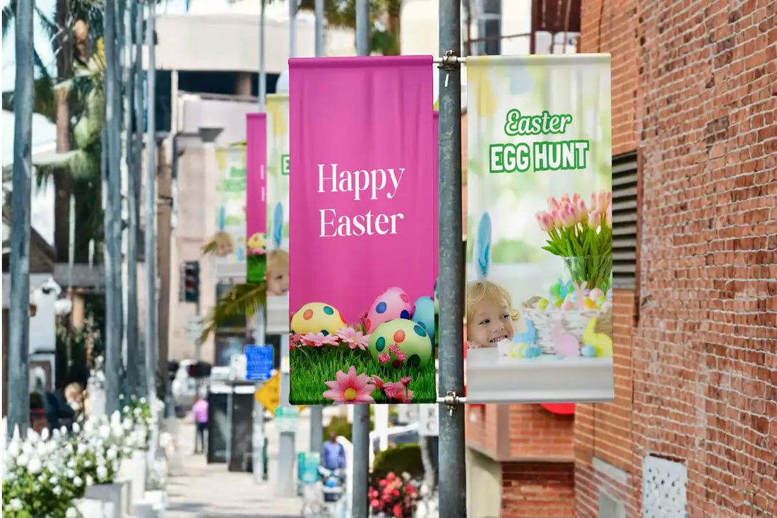 Easter Pole Banners for Commercial Streetscapes, Retail Districts