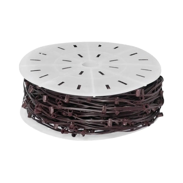 500 ft C9 socket spool with brown SPT-1 wire and 12-inch spacing on a white background