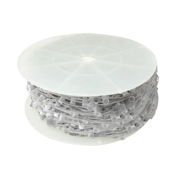 500 ft C9 socket spool with white SPT-2 wire and 15-inch spacing on a white background