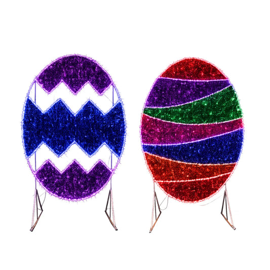 6ft LED Easter egg light motifs featuring colorful illuminated zigzag and striped egg designs