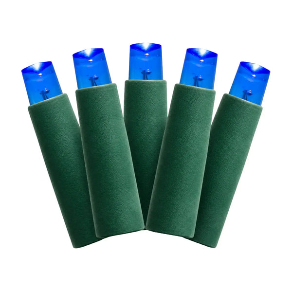 Blue static Premium Pro LED mini lights featuring 5MM bulbs with green wire and 6 inch spacing