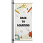 Back to Learning school pole banner with cream background, notebook paper design, pencils, scissors, apple, and playful educational illustrations