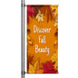 Discover Fall Beauty fall pole banner with warm orange background, layered autumn leaves, and seasonal harvest accents