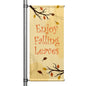 Enjoy Falling Leaves fall pole banner with cream background, flowing branch accents, and softly falling autumn leaves