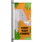 Every Visit Counts elephant pole banner with orange background and jungle leaves