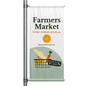 Farmers Market pole banner with cream background, classic typography, grocery basket illustration, and locally grown produce design