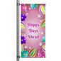 Hoppy Days Ahead Easter pole banner with pink background, colorful patterned Easter eggs, floral accents, and cheerful spring design