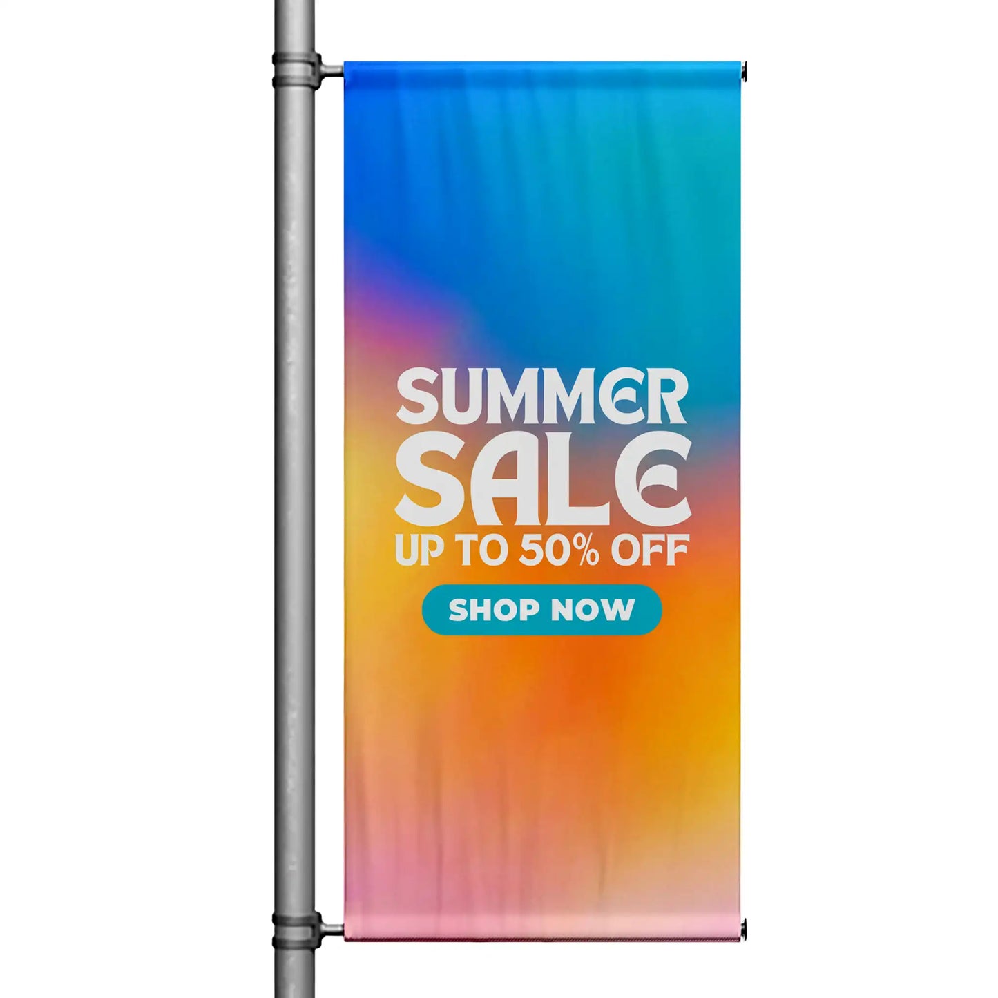 Summer Sale gradient street pole banner featuring vibrant colors and outdoor vinyl durability