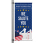 We Salute You blue Veterans Day street pole banner featuring saluting soldiers and gold stars