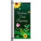 Welcome Fresh Beginnings spring pole banner with elegant script text and vibrant floral design