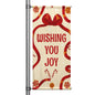 Wishing You Joy holiday pole banner featuring red ribbon, candy canes, and festive cream background