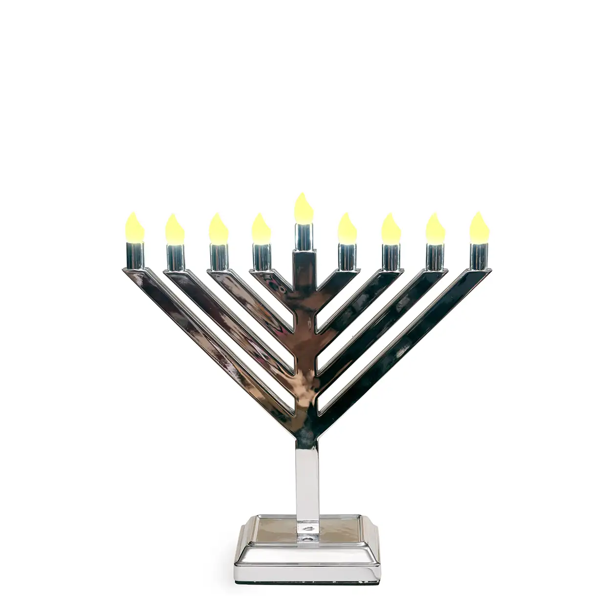 12-inch Menorah with lit candles 