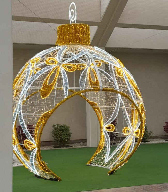 12ft-gold-and-warm-white-christmas-lighting-and-decor-walkthrough-ornament-4pcs-st-nicks-CA