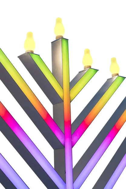Colorful Menorah with lit candles  12 foot
