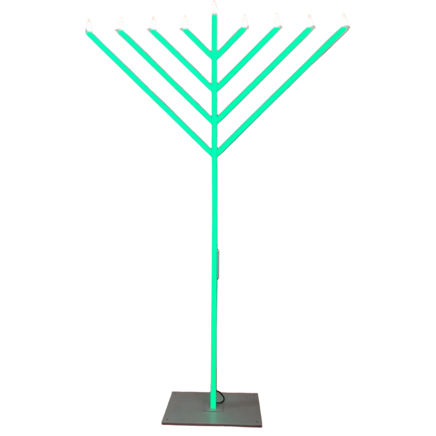 Neon green Menorah-style lamp 