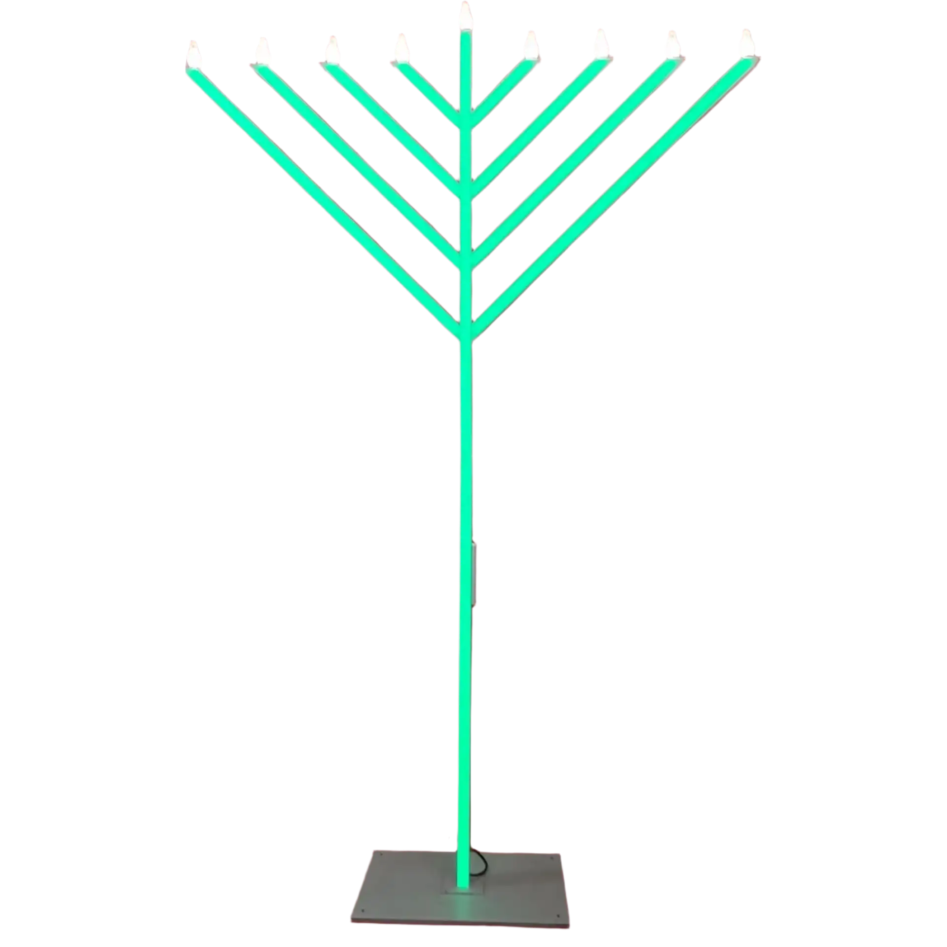 Neon green Menorah-style lamp 