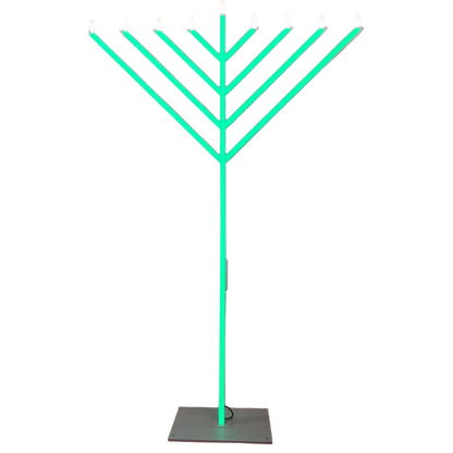 Neon green Menorah-style lamp 
