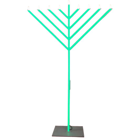 Neon green Menorah-style lamp 