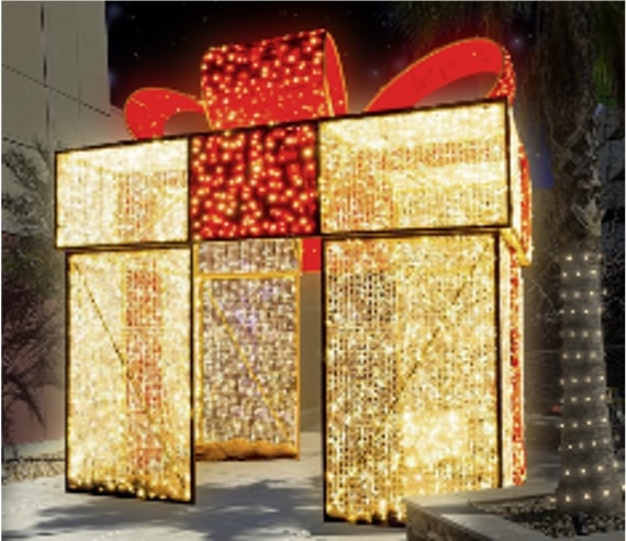 12ft-red-warm-white-christmas-lighting-and-decor-walkthrough-pvc-gift-box-st-nicks-CA