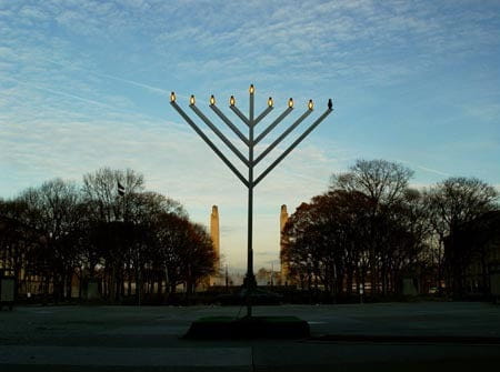 Menorah with lit candles 12 12-foot outdoor hanukkah decoration
