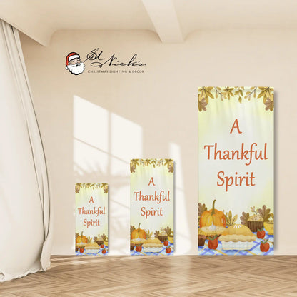A Thankful Spirit Thanksgiving pole banner shown in multiple size options