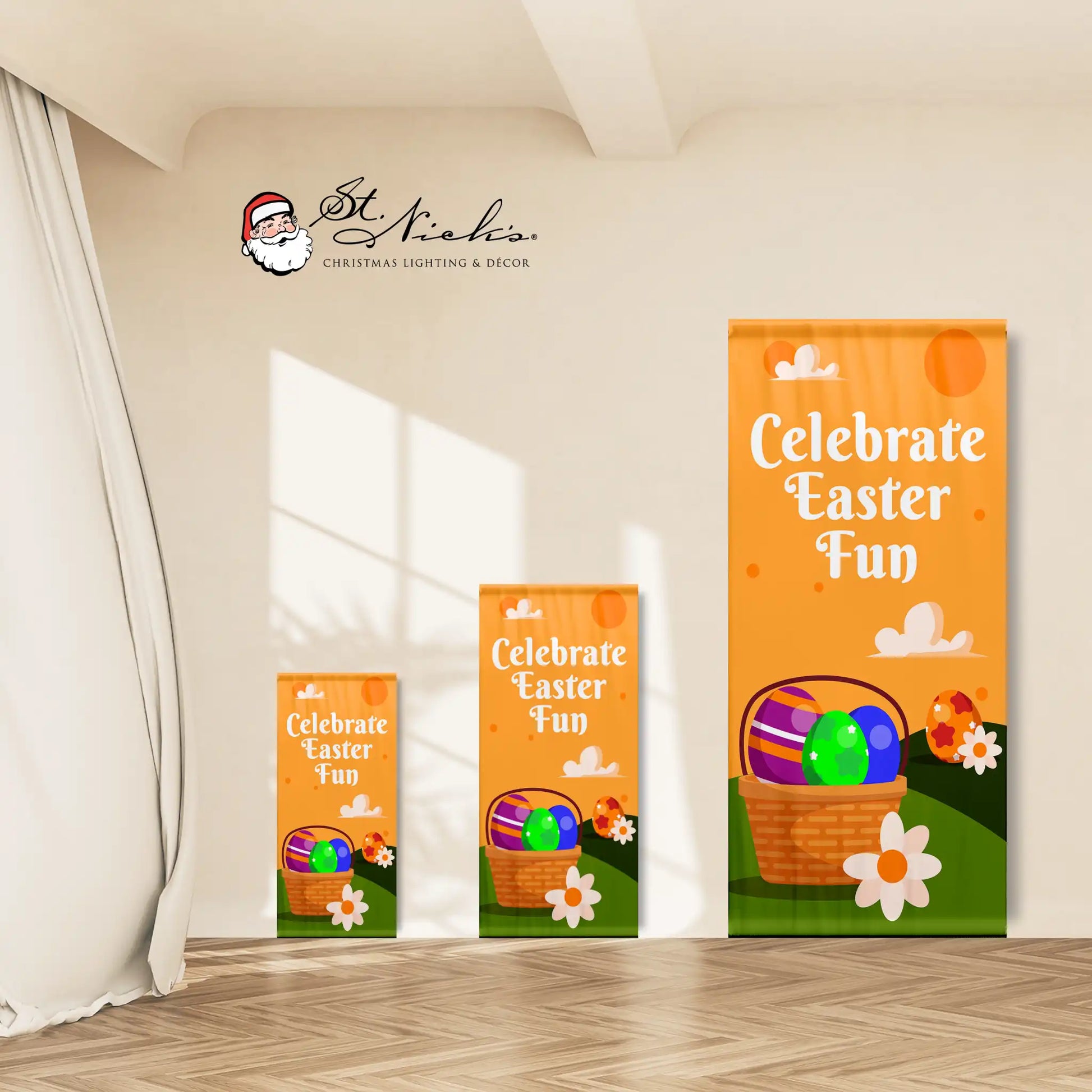 Celebrate Easter Fun Easter pole banner shown in multiple size options