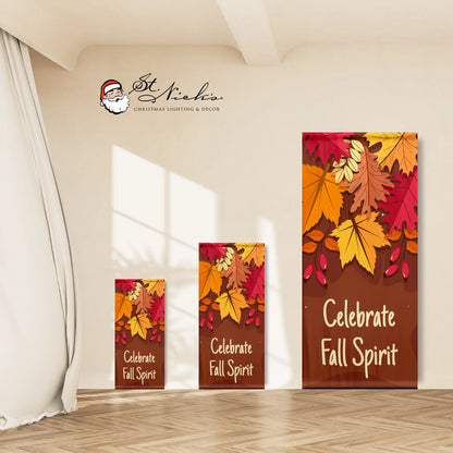 Celebrate Fall Spirit fall pole banner shown in multiple size options