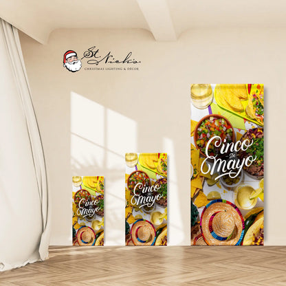 Cinco de Mayo food photography pole banner shown in multiple size options