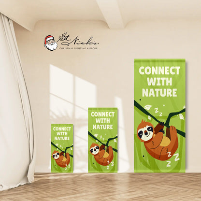 Connect With Nature green banner size options featuring sloth illustration for zoo pathways