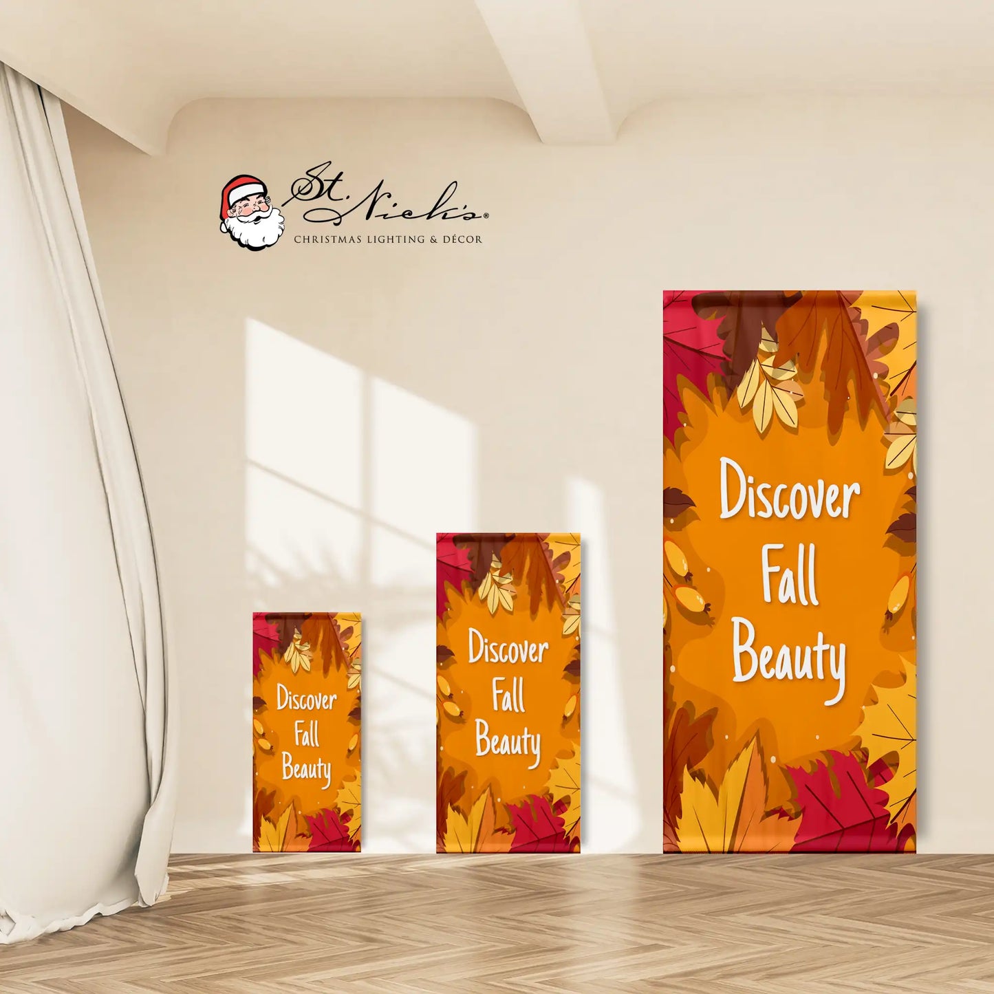 Discover Fall Beauty fall pole banner shown in multiple size options