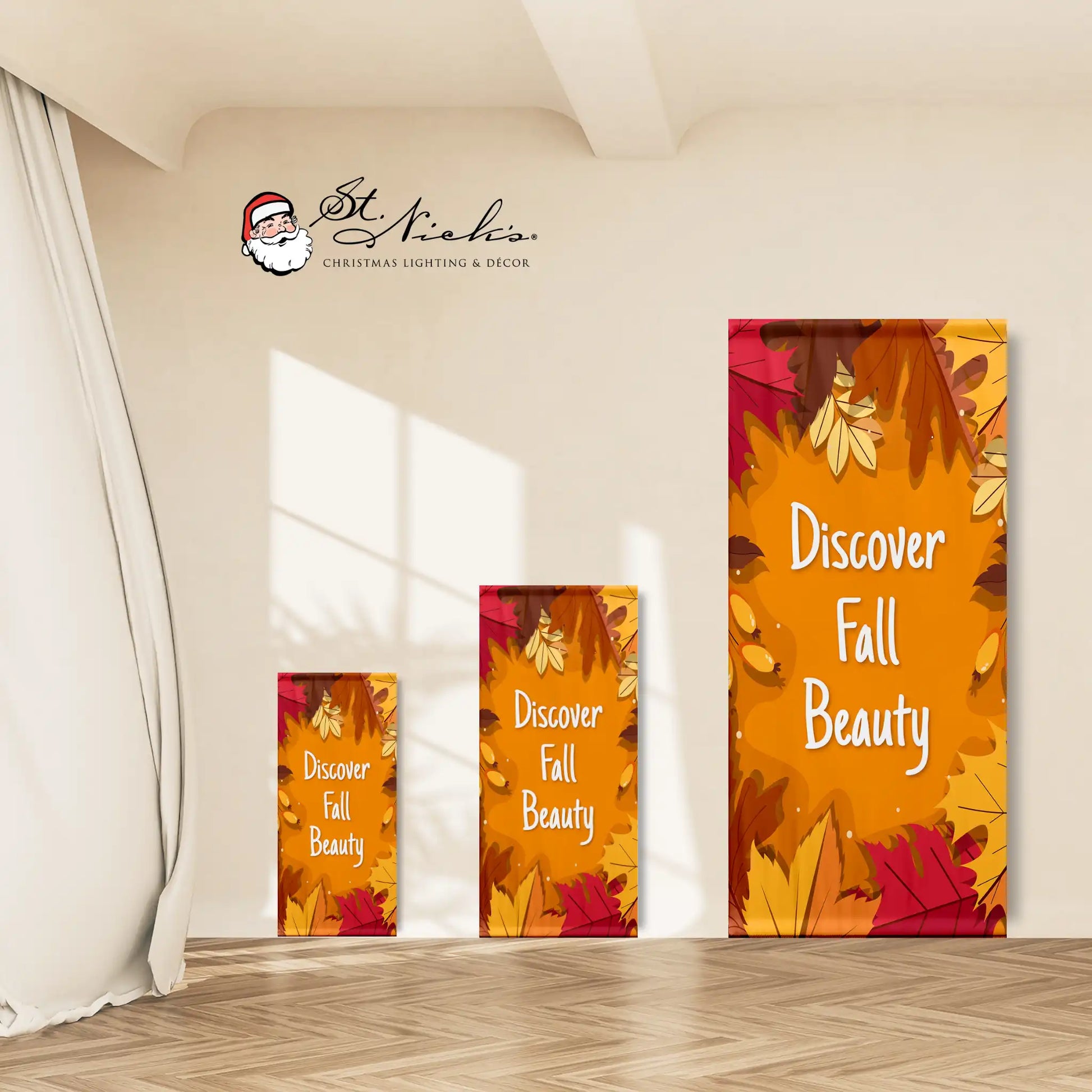 Discover Fall Beauty fall pole banner shown in multiple size options