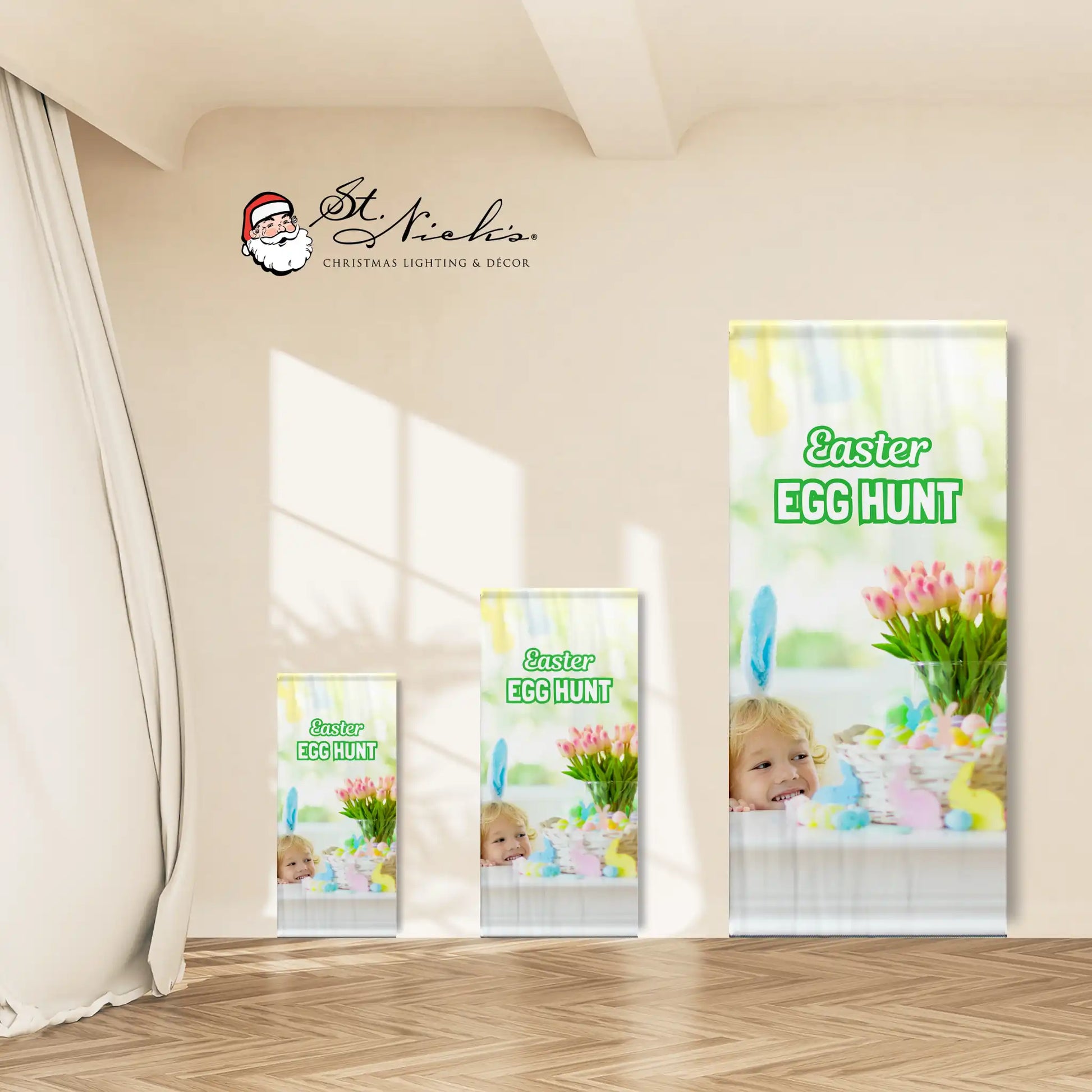 Easter Egg Hunt pole banner shown in multiple size options