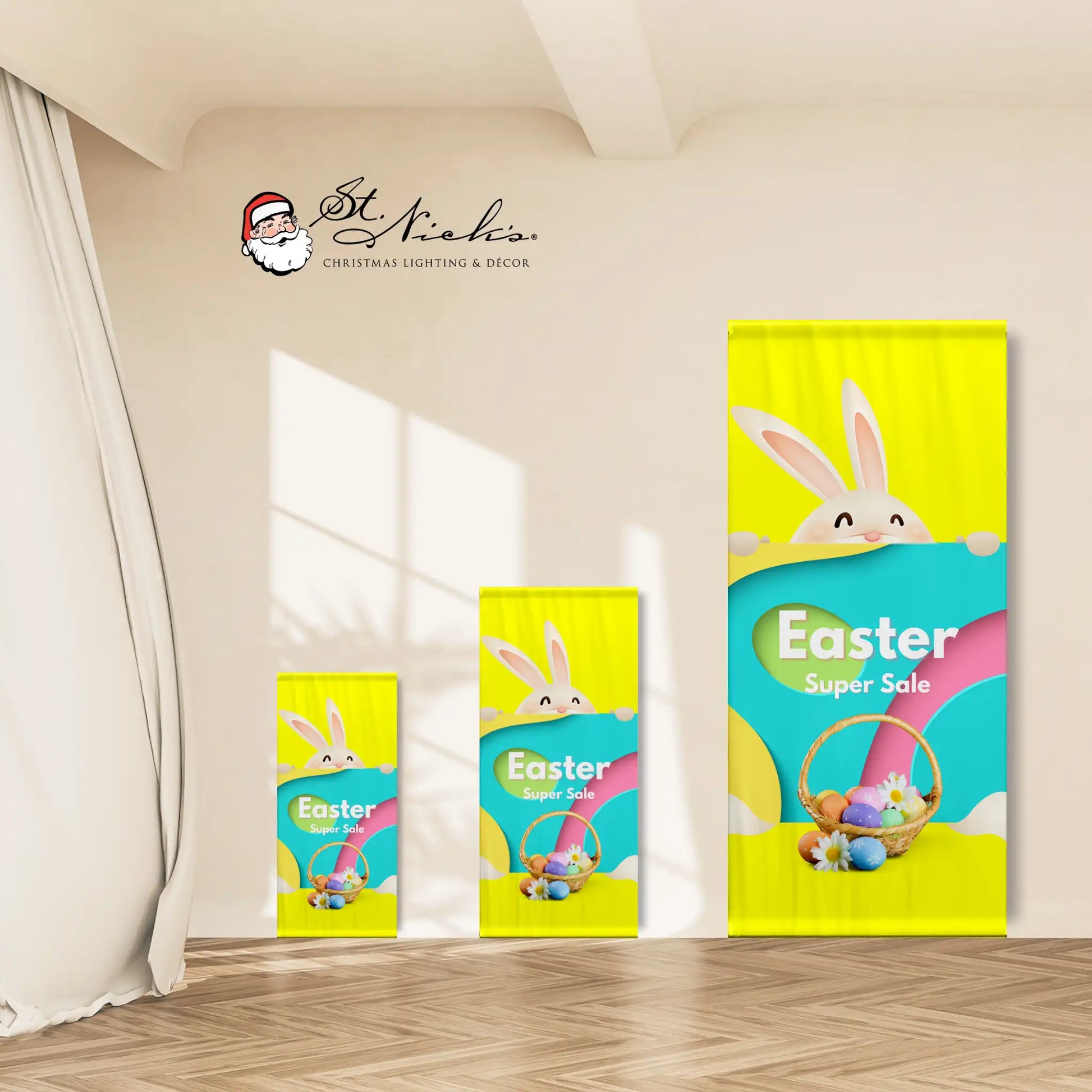 Easter Super Sale pole banner shown in multiple size options