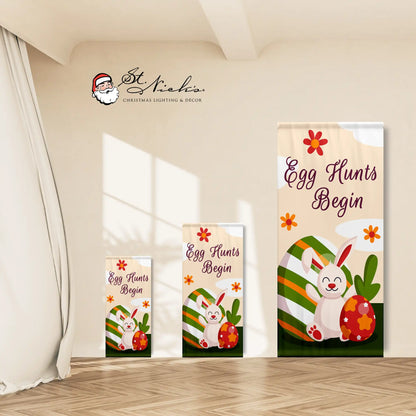 Egg Hunts Begin Easter pole banner shown in multiple size options