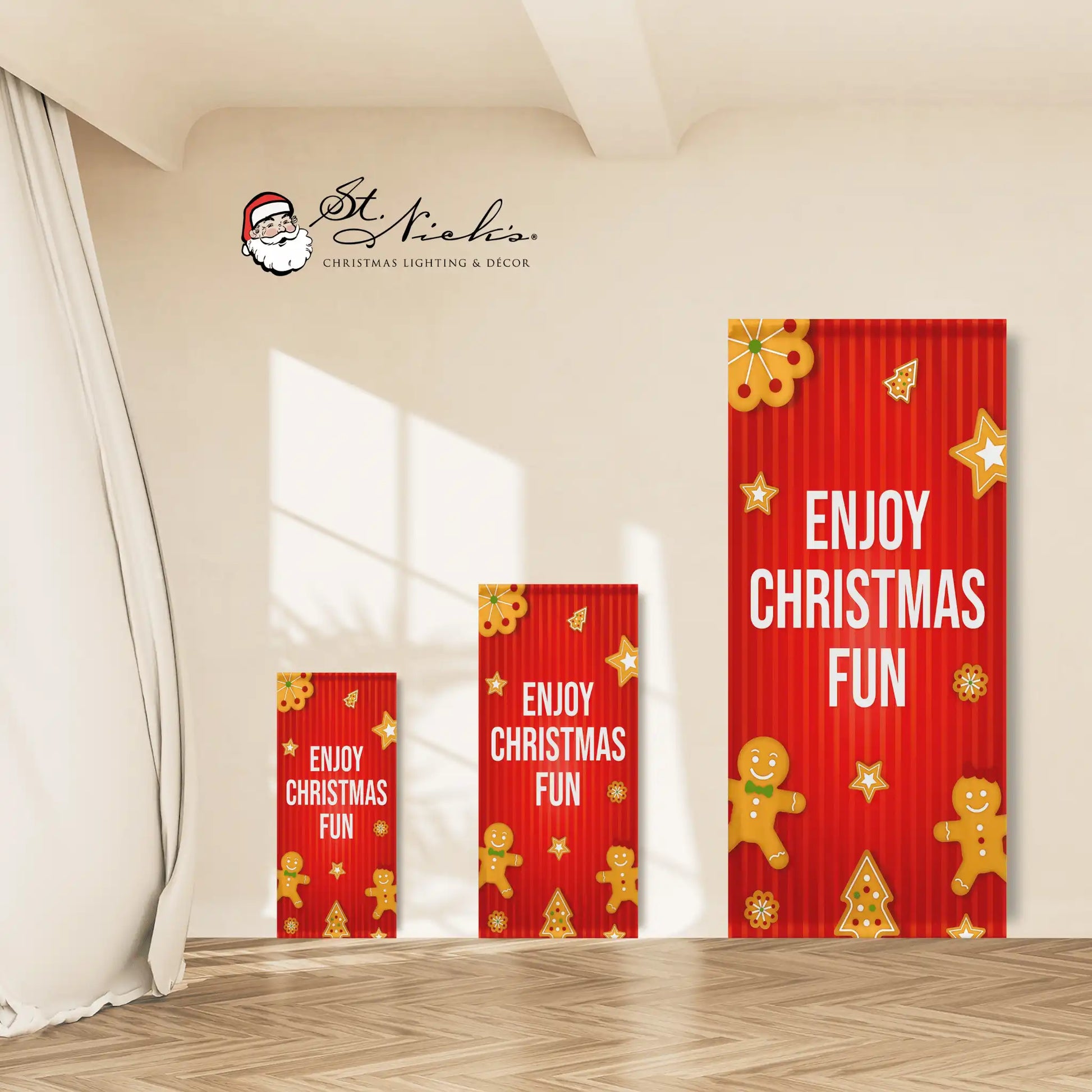 Enjoy Christmas Fun Christmas pole banner shown in multiple size options