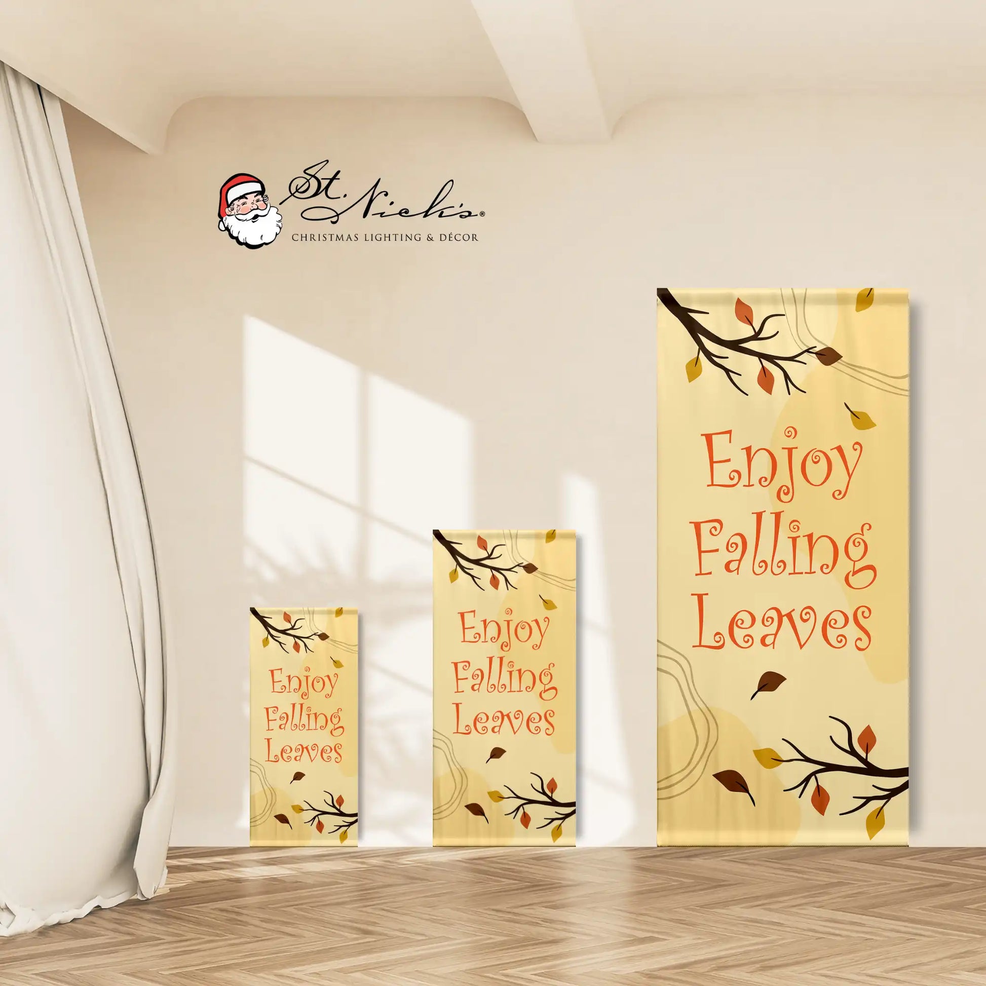 Enjoy Falling Leaves fall pole banner shown in multiple size options