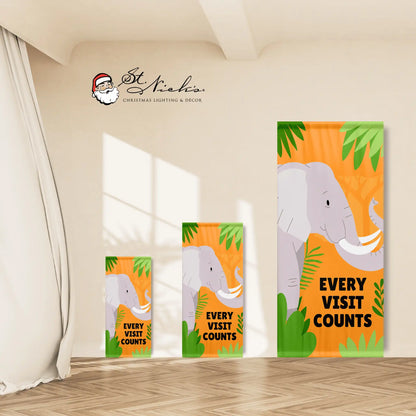Every Visit Counts elephant banner shown in multiple size options for street displays