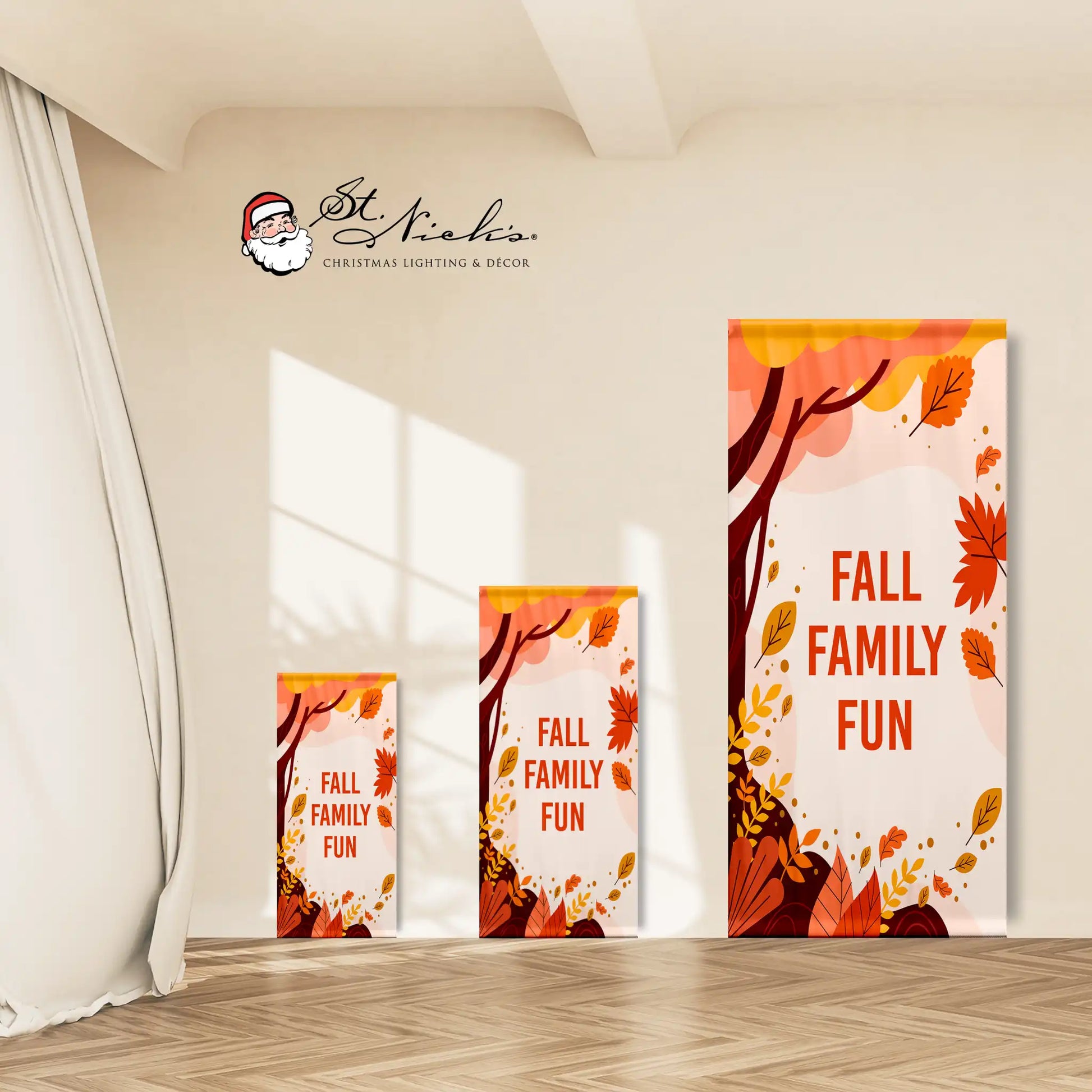 Fall Family Fun fall pole banner shown in multiple size options