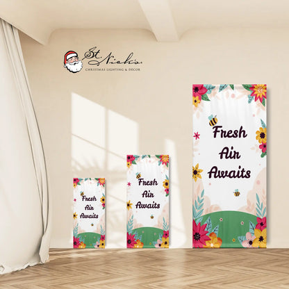 Fresh Air Awaits spring pole banner shown in multiple size options