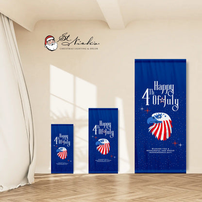 Happy 4th of July eagle pole banner shown in multiple size options