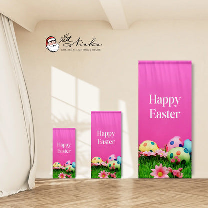 Happy Easter pole banner shown in multiple size options